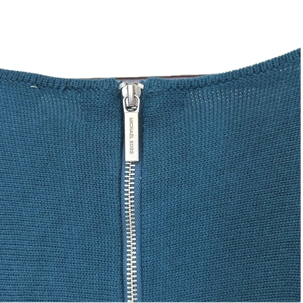 Michael Kors Tunic Women XL Teal‎ Ribbed Knit Exposed Back Zipper Oversized Chic